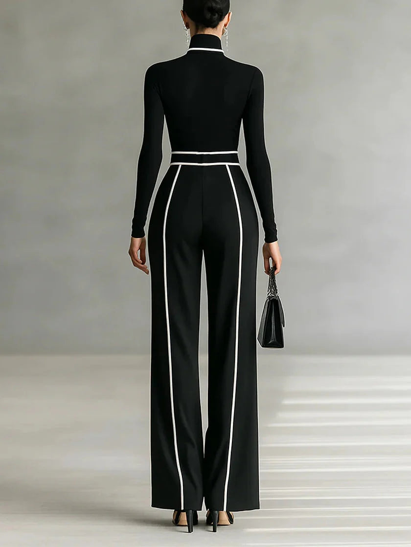 Emma | Conjunto elegante de dos piezas con cuello alto y pantalón ancho