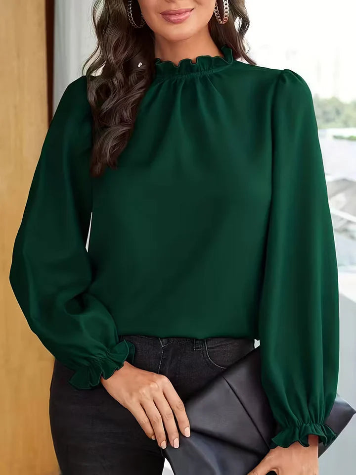 Lena – Blusa con cuello con volantes y mangas abullonadas