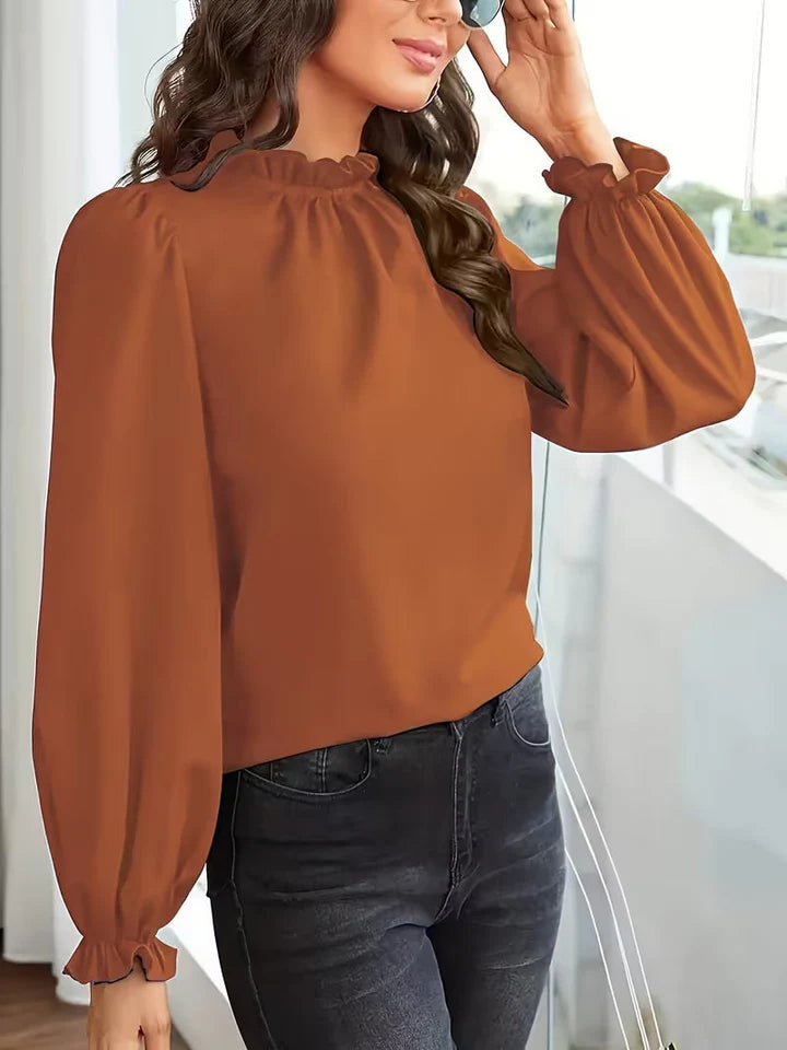Lena – Blusa con cuello con volantes y mangas abullonadas