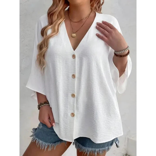 Quinn - Elegante top con anilla en V y botones