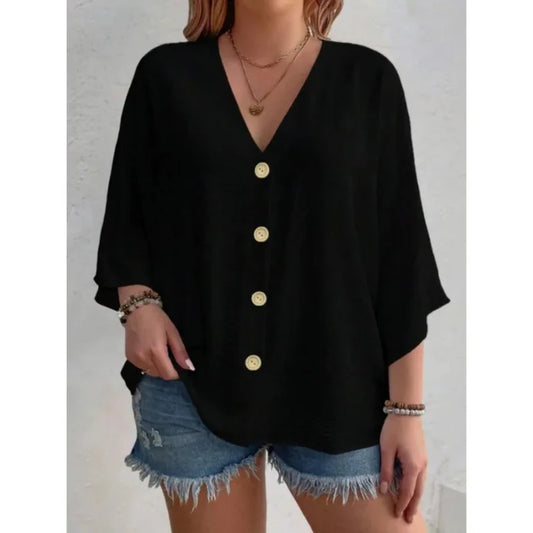 Quinn - Elegante top con anilla en V y botones