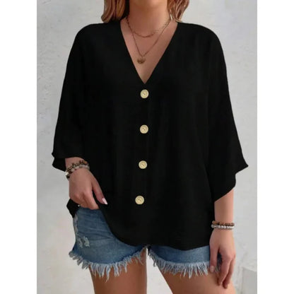 Quinn - Elegante top con anilla en V y botones