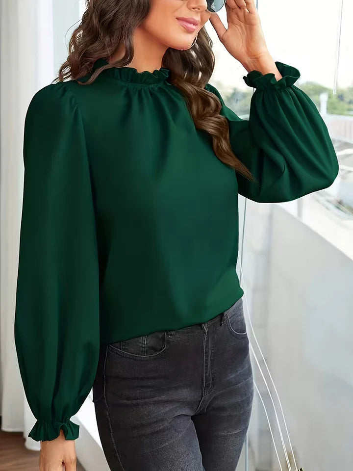 Lena – Blusa con cuello con volantes y mangas abullonadas