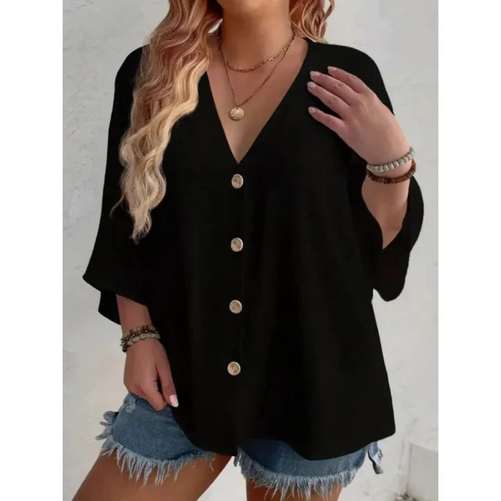 Quinn - Elegante top con anilla en V y botones