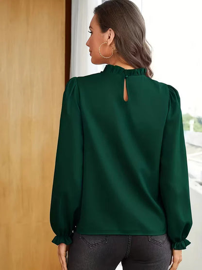 Lena – Blusa con cuello con volantes y mangas abullonadas