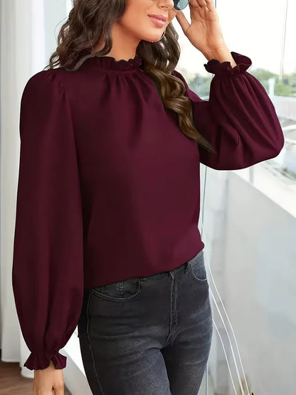 Lena – Blusa con cuello con volantes y mangas abullonadas