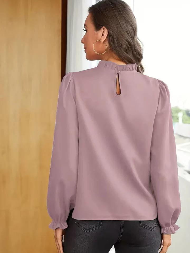 Lena – Blusa con cuello con volantes y mangas abullonadas