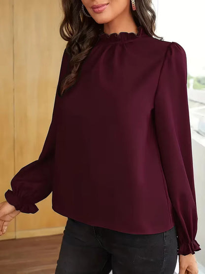 Lena – Blusa con cuello con volantes y mangas abullonadas