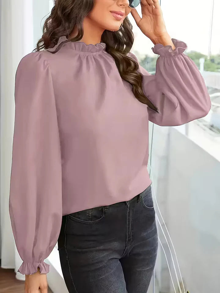 Lena – Blusa con cuello con volantes y mangas abullonadas