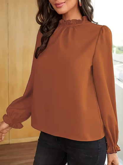 Lena – Blusa con cuello con volantes y mangas abullonadas