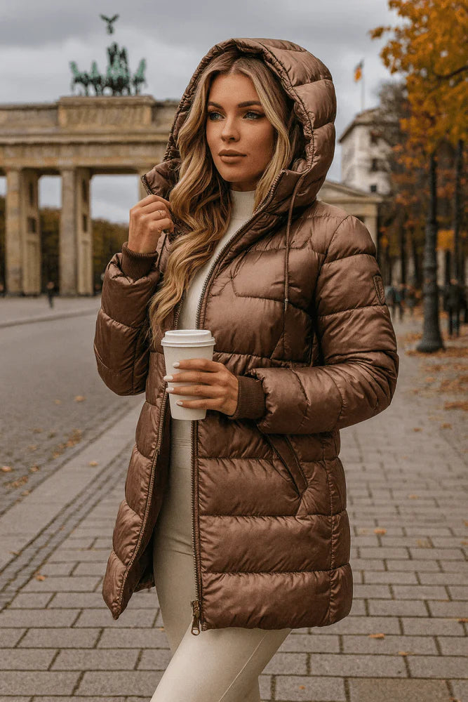 Lina - Chaqueta acolchada larga y cálida con capucha generosa