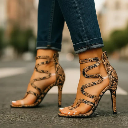 Naliera - Sandalias Tacón Stiletto Cruzadas Textura