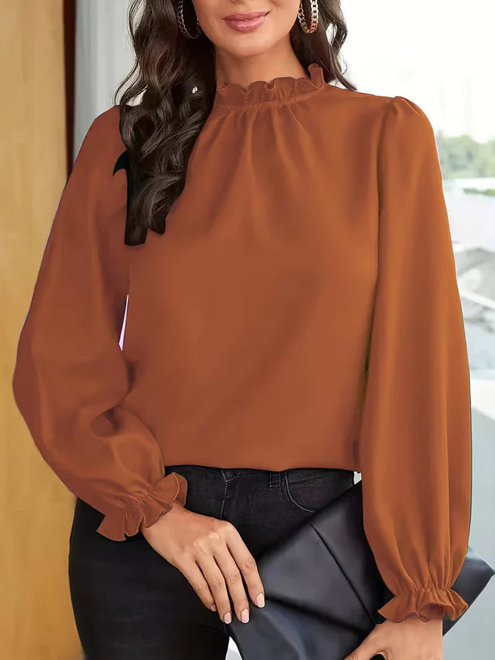 Lena – Blusa con cuello con volantes y mangas abullonadas