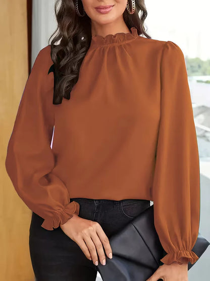 Lena – Blusa con cuello con volantes y mangas abullonadas