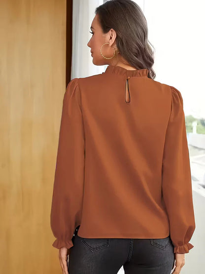 Lena – Blusa con cuello con volantes y mangas abullonadas