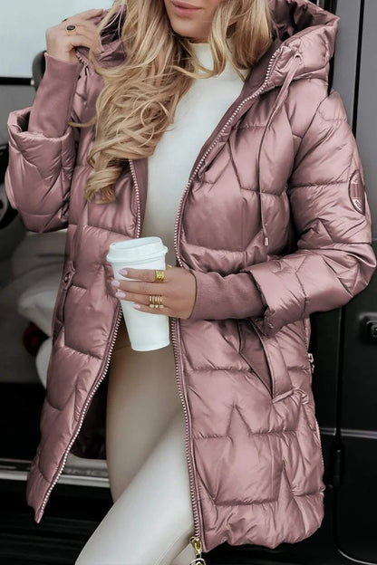 Lina - Chaqueta acolchada larga y cálida con capucha generosa