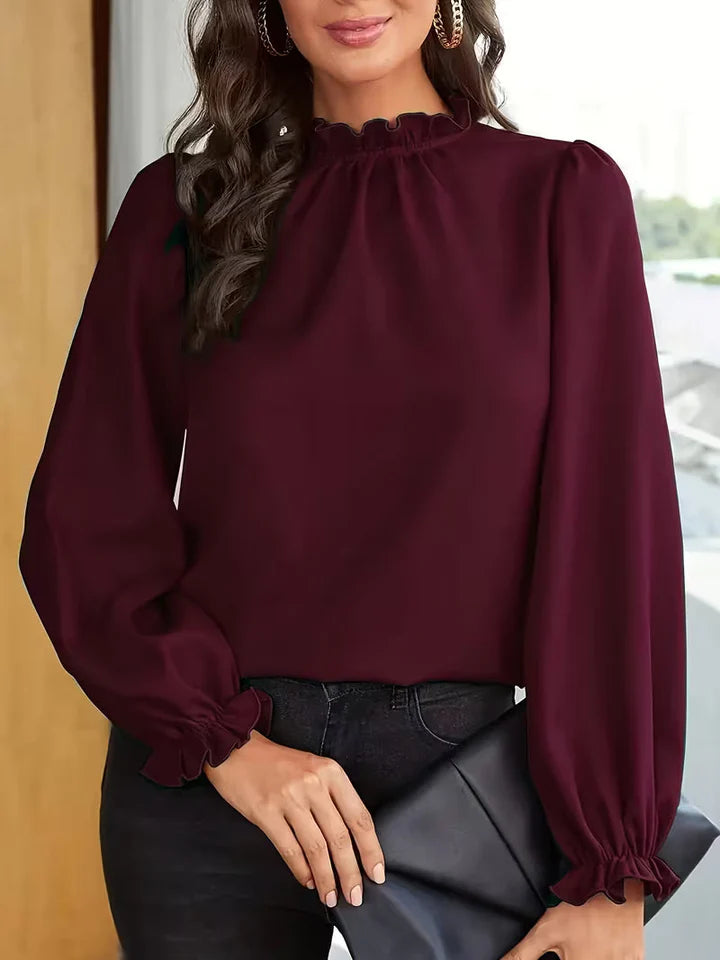 Lena – Blusa con cuello con volantes y mangas abullonadas