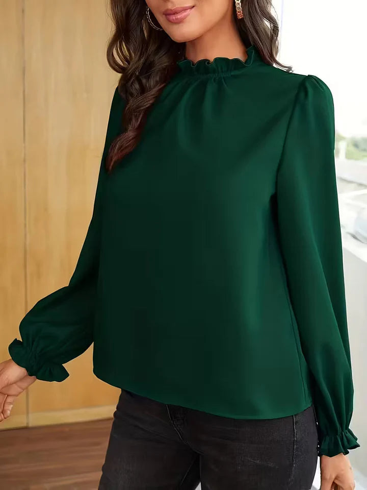 Lena – Blusa con cuello con volantes y mangas abullonadas