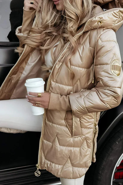 Lina - Chaqueta acolchada larga y cálida con capucha generosa