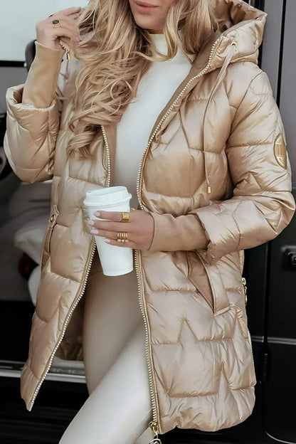 Lina - Chaqueta acolchada larga y cálida con capucha generosa